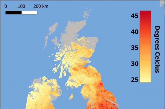 Space data tracks record-breaking UK heatwave