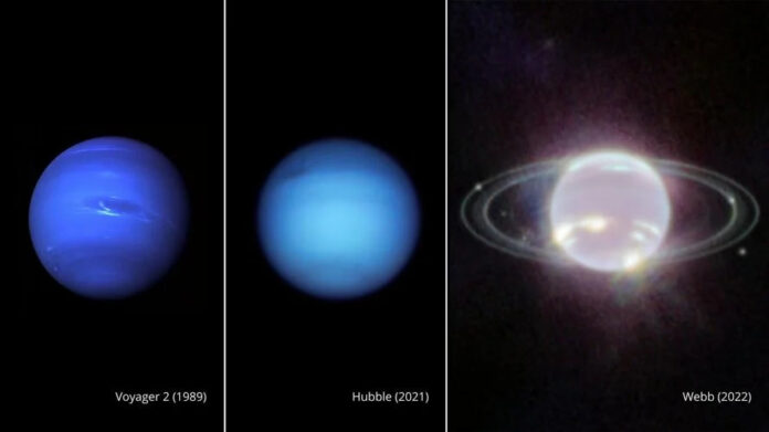 Neptune appears blue due to small amounts of methane gas in its atmosphere